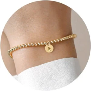 Gold Initial Bracelet for Women Dainty Gold Plated Letter A-Z Charm Disc - Picture 1 of 6