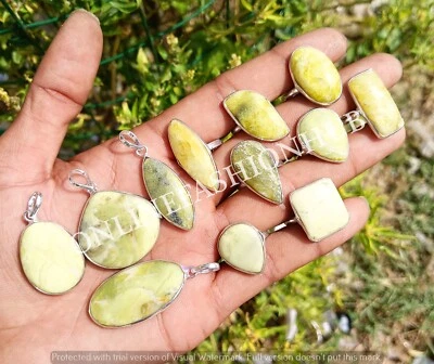 Lote de pingentes e anéis folheados a prata esterlina 925 com pedra preciosa serpentina por atacado - Imagem 1 de 4