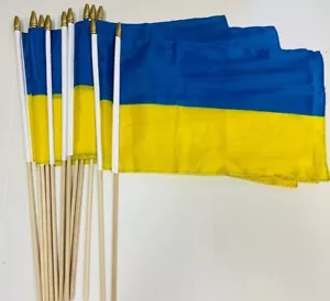 12 Pack Ukraine Flag 12x18 Inch Hand Flag On Stick - Picture 1 of 2