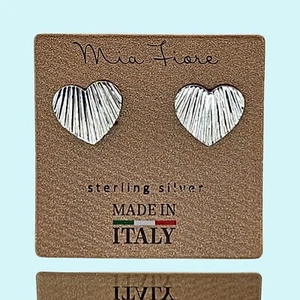 Mia Fiore Earrings Sterling Silver Lined Heart Studs Bohemian Minimalist - Picture 1 of 2