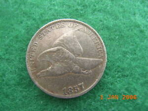 1857. USA 1 Cent Flying Eagle small Cent Coin.