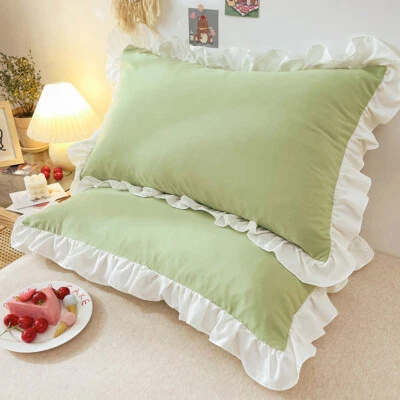 2X Splice Ruffles Pillow Case Covers Pleated Frill Bedding Pillowcase Lolita - Image 1 of 4