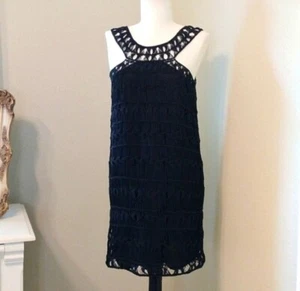 Diane Von Furstenberg Size S Black Liza Macrame Mini Dress Crochet Silk Shimmer - Picture 1 of 9