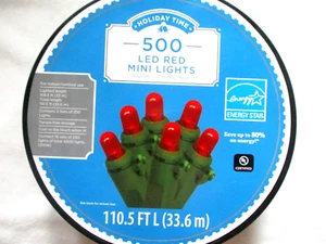 Holiday Time Red LED String Lights 500 Count 1105 Ft Green Cord NEW - Picture 1 of 6