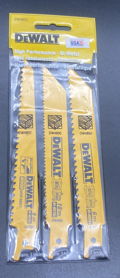 Hoja recíproca Dewalt 3 piezas 6" de largo alto rendimiento bimetálica nueva Foto 1 de 4