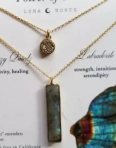 POWER OF 2 Luna Norte Halsketten LABRADORIT ANHÄNGER DRUSY QUARTZ 14K GOLDPLATTE - Bild 1 von 3
