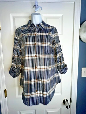 NUEVO SIN ETIQUETAS Pendleton Mujer Camisa Mediana Azul Rayas Algodón Abotonada Manga Larga M Foto 1 de 4