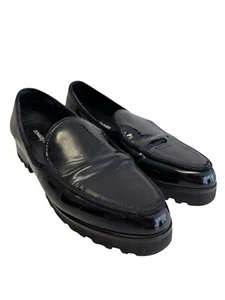 Donald Pliner Women's Eclipse Crinkle Size 8M Black Patent Leather Loafer Shoes - Picture 1 of 14