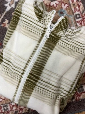 O'NEILL Womens Beige/Green Plaid Fleece 1/2 Zip Hoodie Large - Image 1 of 4