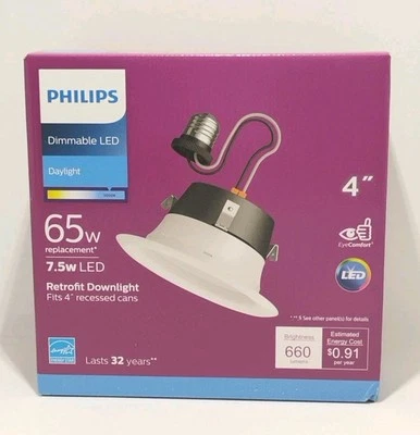 Philips 4 Inch Dimmable 7.5w LED Light Retrofit Downlight 65w Daylight  - Image 1 of 4