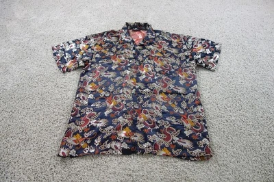 Vintage Anchor Blue Shirt Mens Large Black Button Up Dragons Embroidered Y2K 90s - Image 1 of 4