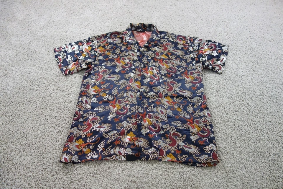 Vintage Anchor Blue Shirt Mens Large Black Button Up Dragons Embroidered Y2K 90s - Image 1 of 4