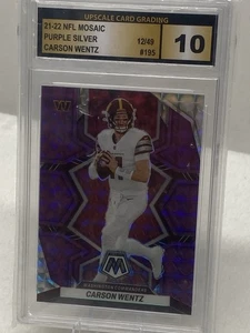 Carson Wentz Purple Silver 21-22 NFL Mosaic Card 12/49 Upscale Grading 10 - Bild 1 von 3