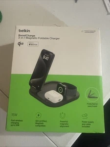 Belkin Boost Charge 3-in-1 Qi2 15W Magnetic Foldable Charger w/ Magsafe - Black - Picture 1 of 5