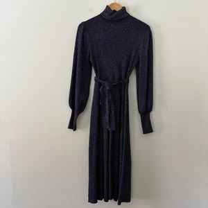 Ann Taylor Knit Sweater Dress Shimmer Turtleneck Long Sleeve Midi Deep Purple M - Picture 1 of 16