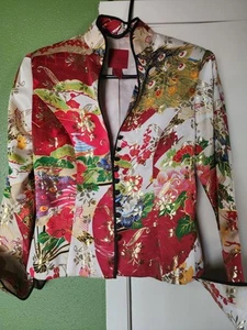 JS Collection Women’s Silk Asian Style Jacket Floral Lined Sz 6 Metallic EUC - Picture 1 of 9
