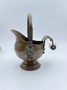 Vintage Copper Coal Scuttle/Bucket With Porcelain And Brass Accents - Picture 1 of 9