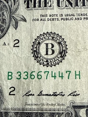 RADAR in QUAD, PAIRS in 2009 $1 DOLLAR ONE SERIAL NUMBER "B 33 66 74 47 H" - Image 1 of 4