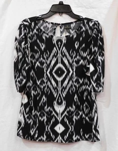 NWT - Ms. Crew Neck Puff Sleeve Blouse from Worthington - Black/White - Sz L - Picture 1 of 1