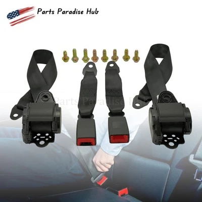 2PCS Adjustable 3 Point Safety Seat Belt Straps Retractable Belt Kit Car Vehicle - Image 1 of 4
