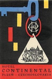 PLZEN CZECHOSLOVAKIA HOTELCONTINENTAL VINTAGE LUGGAGE LABEL - Picture 1 of 1