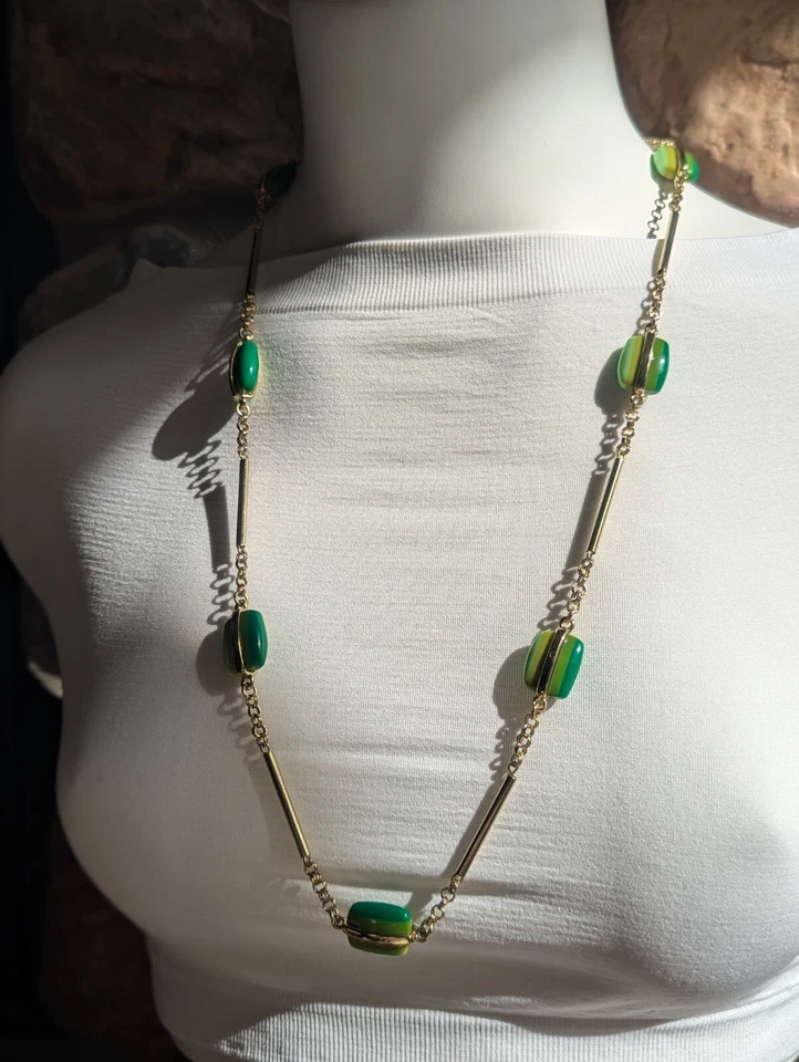 Collar Cadena Rolo Tono Dorado Estación Pestaña Verde Coldwater Creek 24" 28" 30" Ajustable Foto 1 de 1