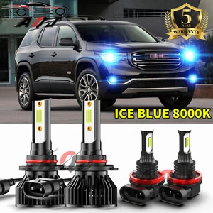 For 2013-2019 GMC Acadia 8000K blue LED Headlight High Low Beam Fog Light Bulbs - Picture 1 of 19