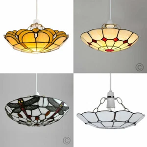 Retro Stained Glass Ceiling Light Shade Tiffany Style Easy Fit Pendant Lampshade - Picture 1 of 22