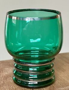 11 - Stiegel Green Shaeffer Glass Tumbler Platinum Rings Imperial Glass 2.5 oz