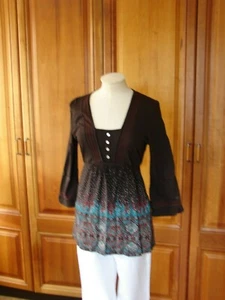 previously worn Mantaray (Debenhams) size 12 dark brown tunic with paisley trim - Picture 1 of 11