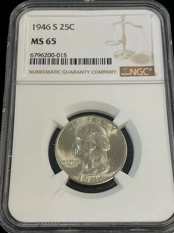 1946 S Washington Silver Quarter 25C NGC MS 65 Cover