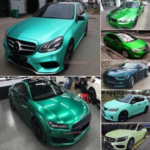 Green All Car Pearl Gloss 3D Satin Chameleon Mirror Chrome Vinyl Wrap Sticker US - Picture 1 of 53
