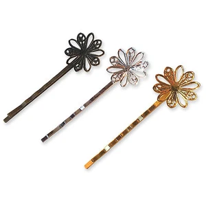 60mm Cupped Decorative Floral Hair Pins Clips Blanks Bobby Kirby Metal Findings - Picture 1 of 4