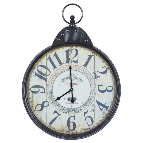 LITTON LANE Vintage Wall Clock Black Metal Frame Quartz Movement 28 in. Height Cover