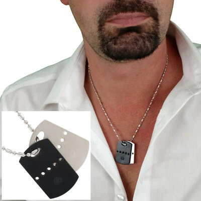Collar colgante para hombre etiqueta de perro estilo militar acero inoxidable cuero negro 20" Foto 1 de 4