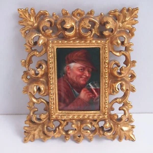 Ritratto miniatura porcellana tedesca dipinto a mano dopo Grutzner cornice oro dorato - Foto 1 di 12