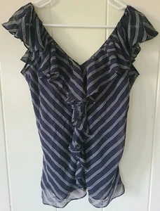 RALPH LAUREN Women's Sz S Stripe Ruffle Tank Sleeveless Top Silk Classic - Picture 1 of 8