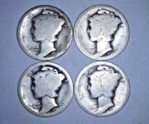 1916-1917 Mercury Dime 4 coin Set - Picture 1 of 2