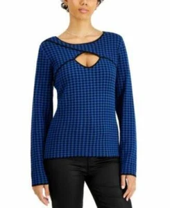 MSRP $50 Fever Cutout Jacquard Sweater Houndstooth Blue Size XL - Picture 1 of 1