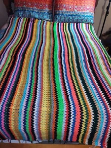 Crochet blanket Throw Afgan handmade EUC 72" X 53" Striped Multicolored - Picture 1 of 1