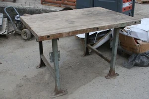 Vintage Wood Butcher Block Work Table 54"x37"x33.5", 2" Thick - Picture 1 of 9