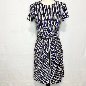 Diane Von Furstenberg Faux Wrap 100% Silk Dress Blue Black White Size 4 - Picture 1 of 11