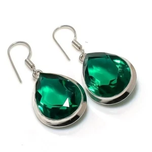 Green Tourmaline Gemstone 925 Sterling Silver Handmade  Earrings, Gift For Her - Picture 1 of 4