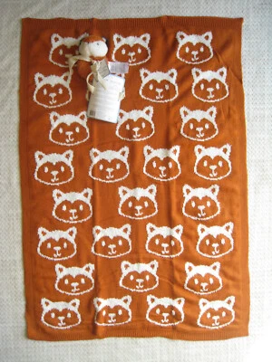 Little Miracles Knit Baby Blanket and Fox Plush Rattle Orange White Soft Texture Foto 1 de 4