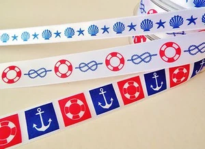 20mt reel Berisfords seaside nautical craft ribbon Anchors Starfish 15mm or 25mm - Picture 1 of 1