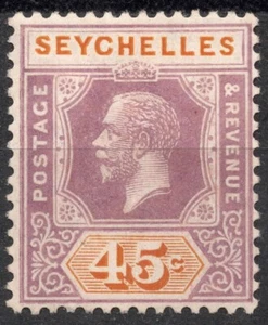SG91 Sn: #83 1919 SEYCHELLES 45c Rey Jorge V (1917-1922) - HH - Imagen 1 de 2