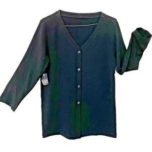 Chaus Women's Cardigan Large Black Lightweight Knit Crepe V Neck Classic Layer - Picture 1 of 9