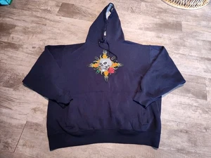 Vintage Y2K No Boundaries Mens Hoodie Grunge Skull Flames Rose Blue Size L/XL - Picture 1 of 12