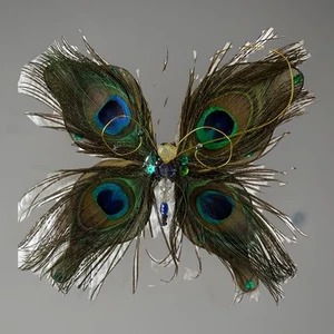Farfalla in vera piume di pavone vintage decorazione natalizia 7”x 7” - Foto 1 di 4