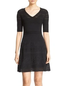 M Missoni 166504 Womens V-Neck Short Sleeve Fit & Flare Dress Black Size 42 - Picture 1 of 12